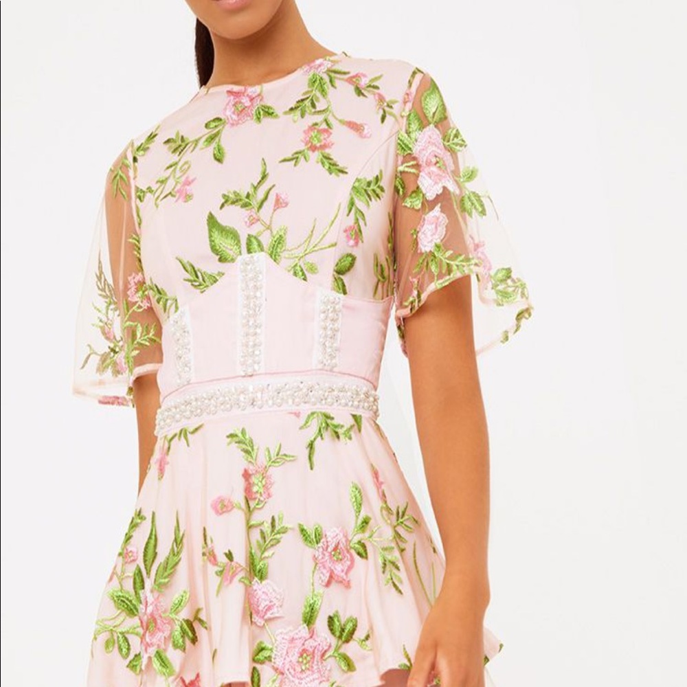 Premium Blush Pearl Corset Detail Skater Dress